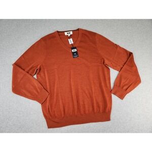 Joseph Abboud Sweater XXL Burnt Orange V-neck Fine Merino Wool Pullover Preppy‎